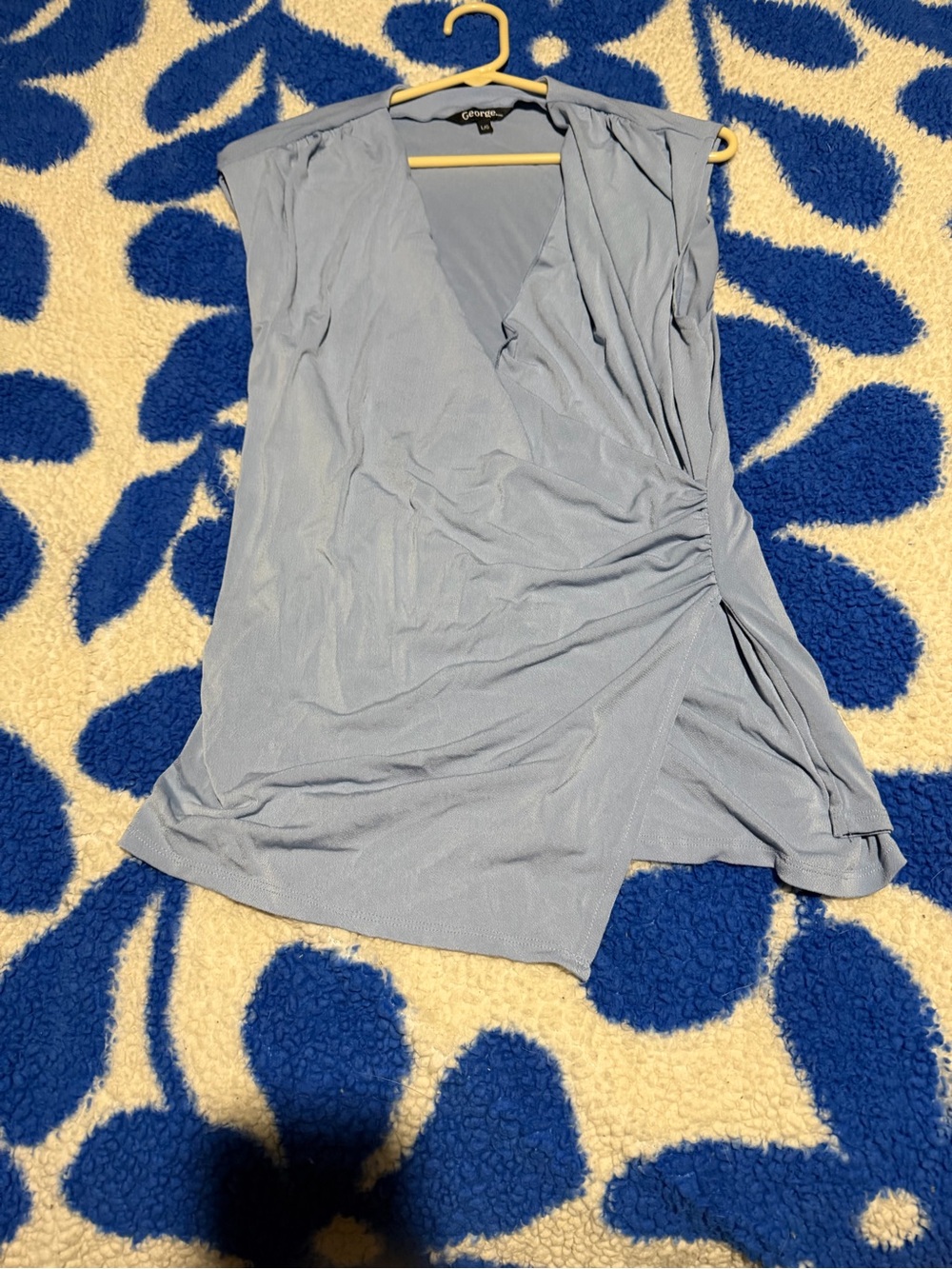 George Women's Dusty Blue Wrap Ruched V-Neck Top
